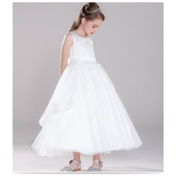 Aisha Floral Embroidery with Pearl Sleeveless Girls Princess Wedding Dress