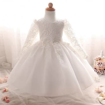 Cindy Floral Crochet Long Sleeve Girls Princess Wedding Dress