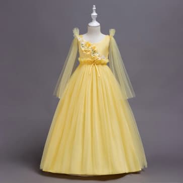 Eleonora Floral Long Sleeve Mesh Girls Wedding Princess Dress
