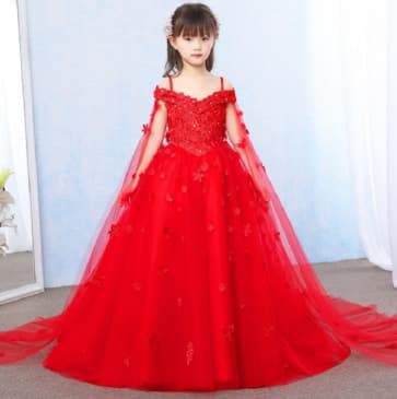 Emmeline Off Shoulder Floral Girls Princess Wedding Dress