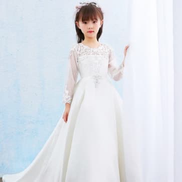 Maire Lace with Rhinestones Long Sleeve Girls Wedding Princess Dress