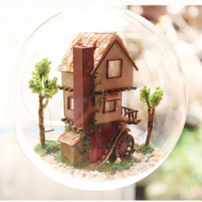 Forest Tree House DIY Miniature House Model Glass Globe Ornament with Voice Control Led Lights Christmas Gift Idea