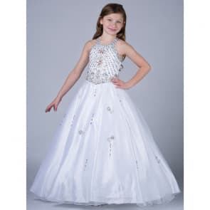 Alayna Rhinestones Open Back Girls Wedding Princess Dress