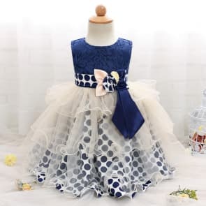 Dionne Navy Dots Printed Sleeveless Girls Princess Wedding Dress