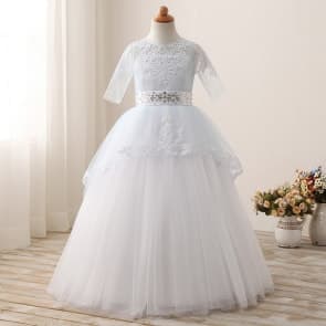 Dorla Floral Crochet Half Sleeve Girls Wedding Princess Tutu Dress