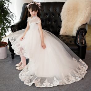 Euphemia Cheongsam Collar Cap Sleeve Girls Princess Wedding Dress