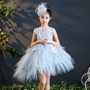 Fallon Grey Swan Cap Sleeve Girls Wedding Princess Tutu Dress