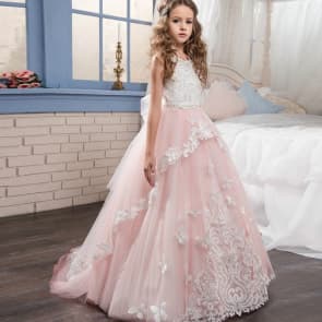 Florence 3D Butterfly Sleeveless Girls Wedding Princess Tutu Dress