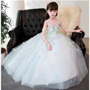 Francine 3D Floral Sleeveless Girls Princess Wedding Dress