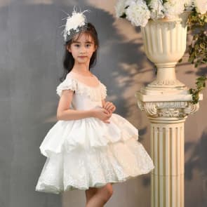 Harper Floral Lace Double Layer Girls Princess Wedding Dress