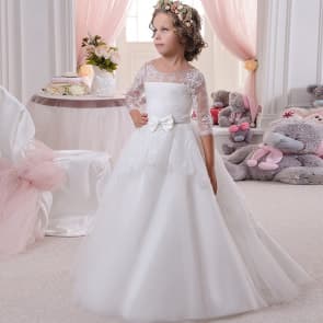 Hepsiba Floral Lace Half Sleeve Girls Wedding Princess Dress