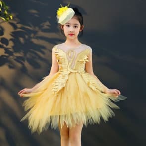Ilse Gold Swan Cap Sleeve Girls Wedding Princess Tutu Dress