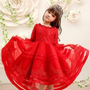 Nikki Red Lace Long Sleeve Girls Wedding Princess Dress