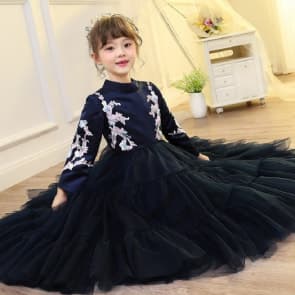Valentina Floral Embroidery Long Sleeve Girls Wedding Princess Tutu Dress