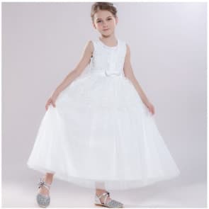 Vanessa Floral Lace with Rhinestones Sleeveless Girls Princess Wedding Dress