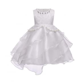 Vesper Floral Lace Layer Tulle Sleeveless Girls Princess Wedding Dress