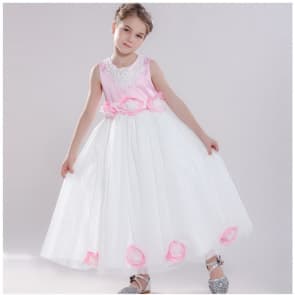Waverley 3D Floral Lace with Pearl Sleeveless Girls Princess Wedding Dress