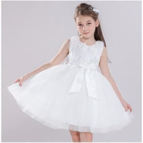 Wynona 3D Floral Patch Sleeveless Girls Princess Wedding Dress