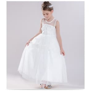 Yara Floral Patches with Pearl Sleeveless Girls Princess Wedding Dress
