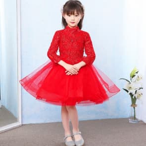 Zelina Embroidery Long Sleeve Girls Princess Wedding Dress