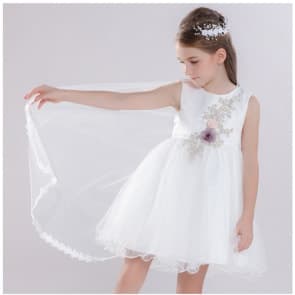 Ziva Floral Embroidery with Pearl Sleeveless Girls Princess Wedding Dress