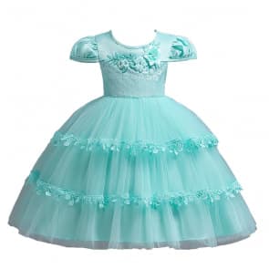 Isis Floral Patches Trible Layer Girls Wedding Princess Dress