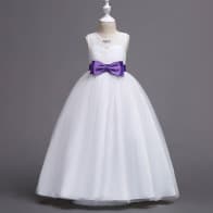 Brittney Floral Lace with Bow Girls Princess Wedding Dress